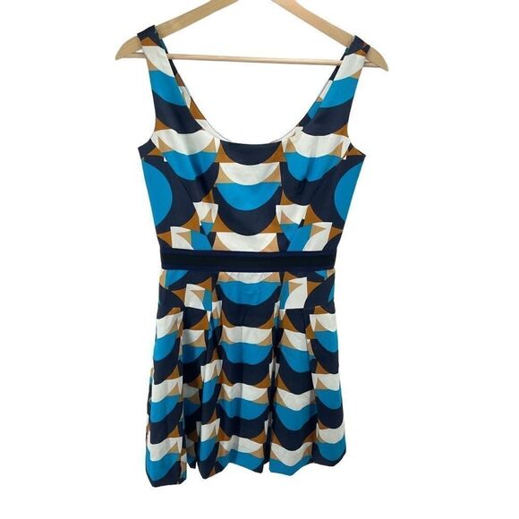 Milly Womens Geometric Dress Fit Flare Mini Sleeveless Scoopneck Lined Blue 2 - Picture 9 of 10
